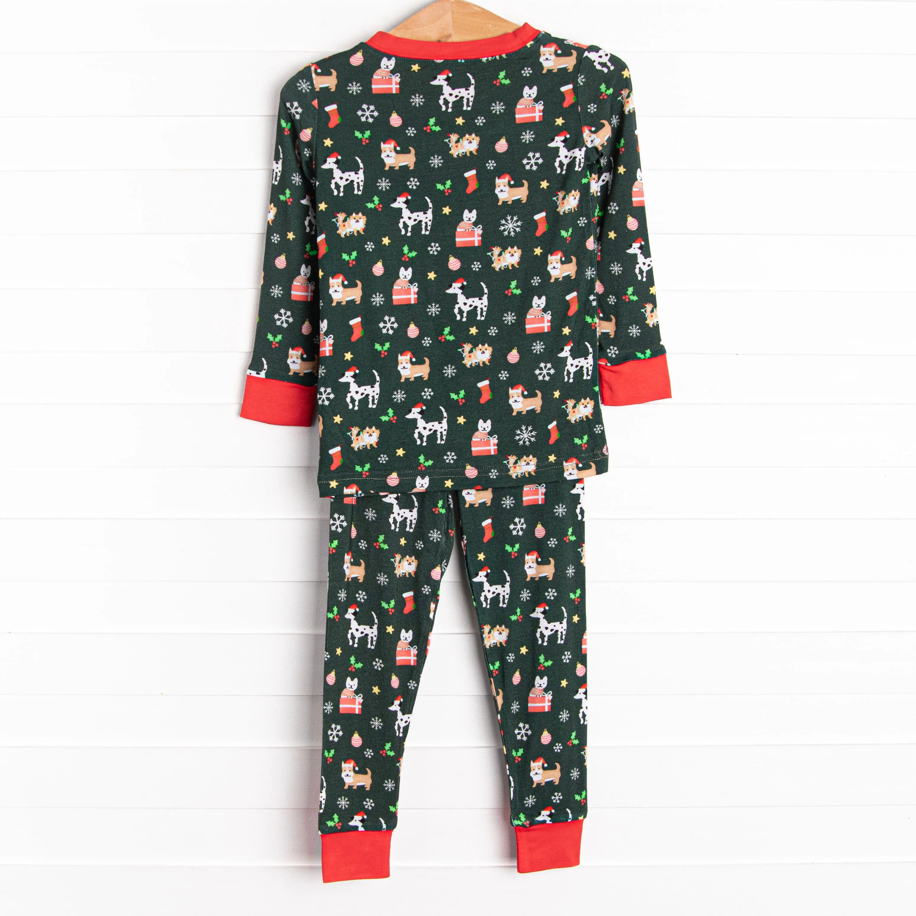 Puppies and Presents Bamboo Pajama Set, Green