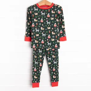 Puppies and Presents Bamboo Pajama Set, Green