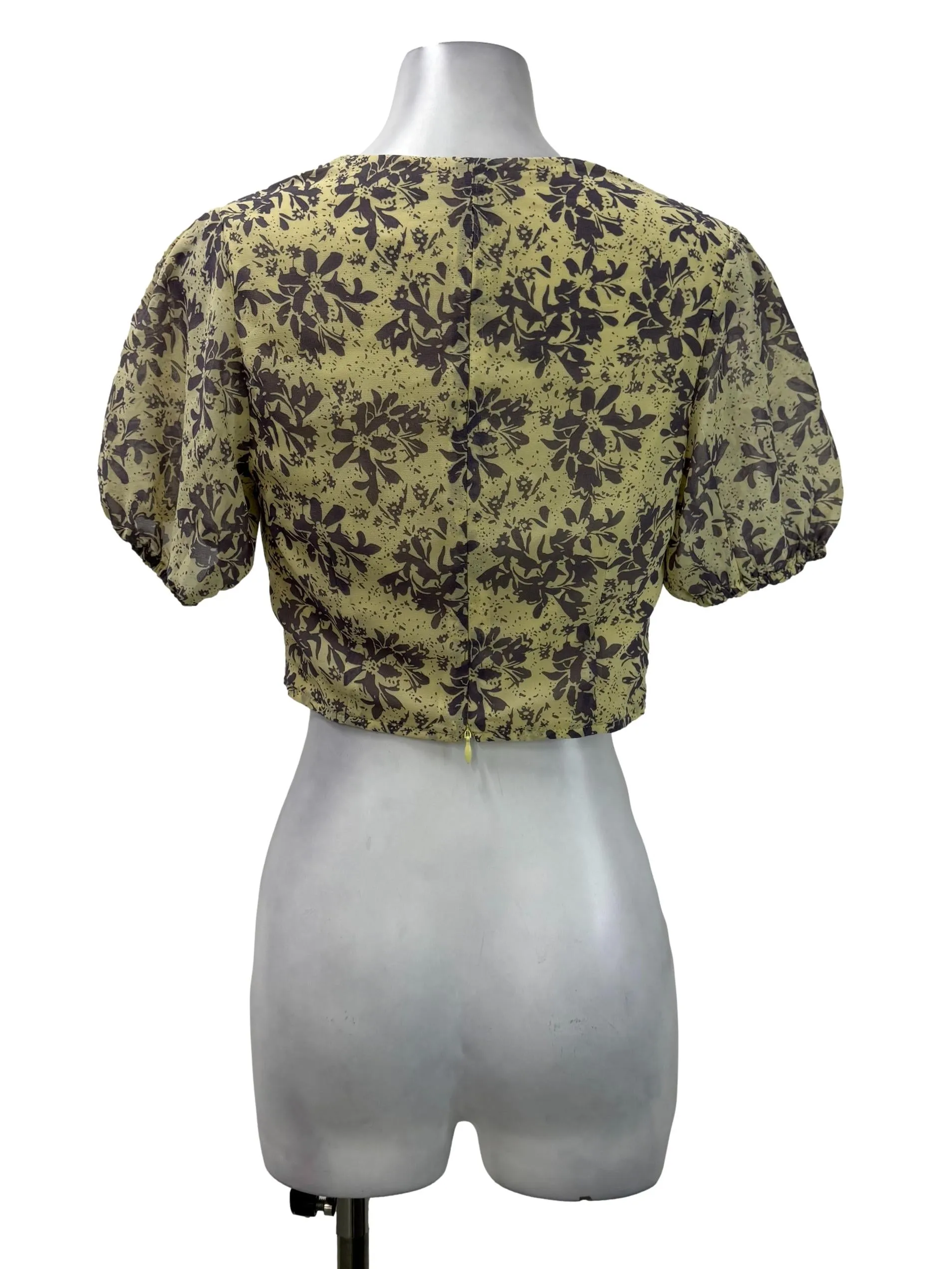 Purple Flower Balloon Sleeves Blouse