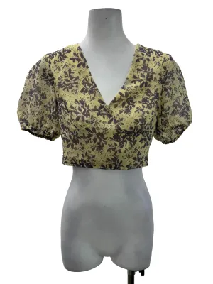 Purple Flower Balloon Sleeves Blouse