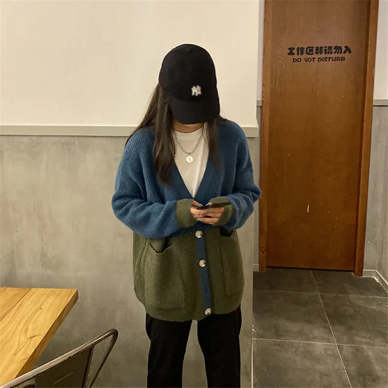 "BLUE GREEN COLORBLOCK" SWEATER CARDIGAN N092902