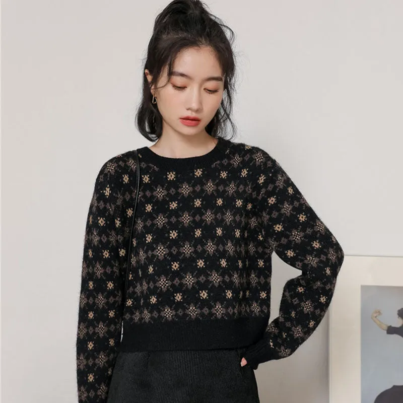 "THREE COLOR RETRO SNOWFLAKE PULLOVER" SWEATER N111807
