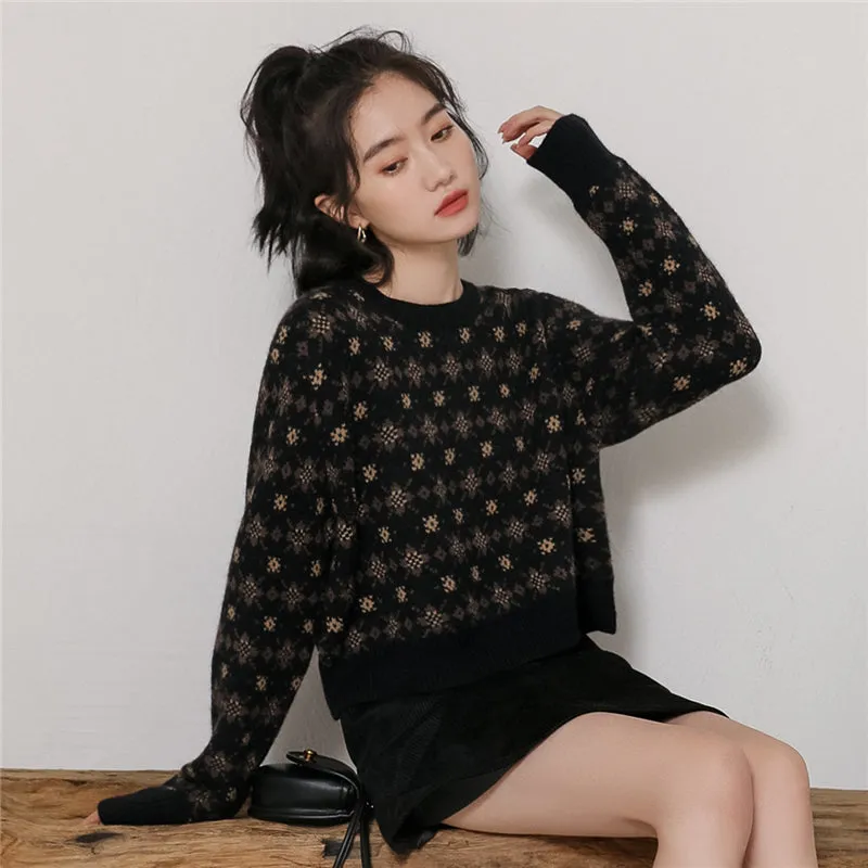"THREE COLOR RETRO SNOWFLAKE PULLOVER" SWEATER N111807
