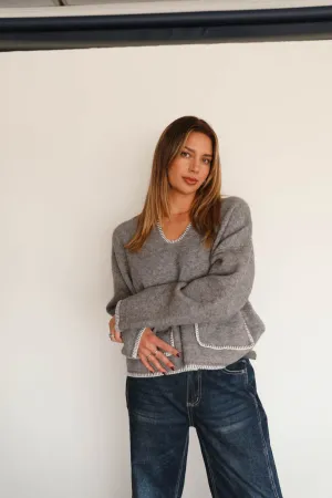 Rae: Contrast Knit Sweater with Pockets