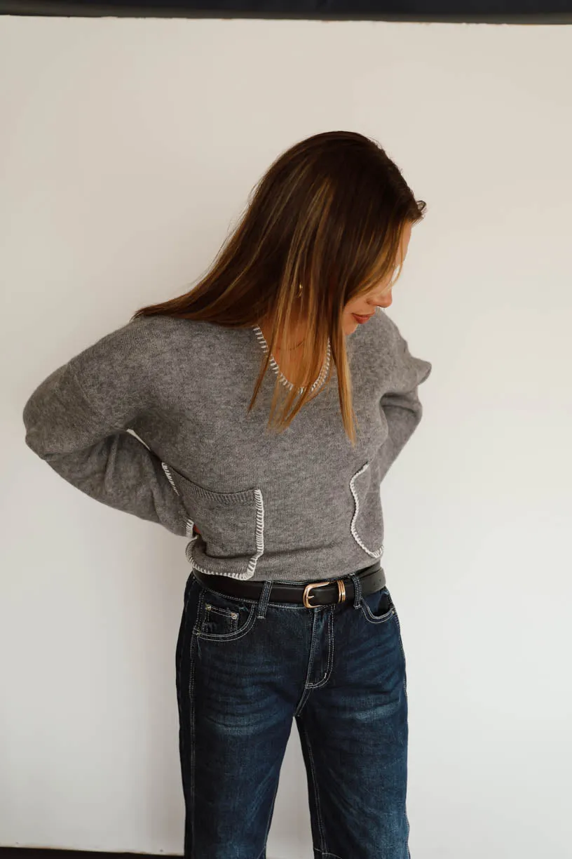 Rae: Contrast Knit Sweater with Pockets