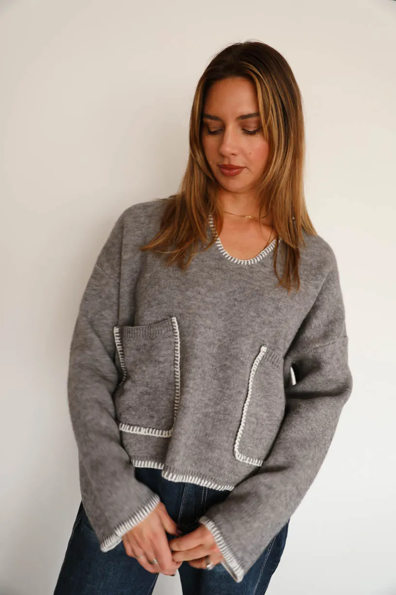 Rae: Contrast Knit Sweater with Pockets