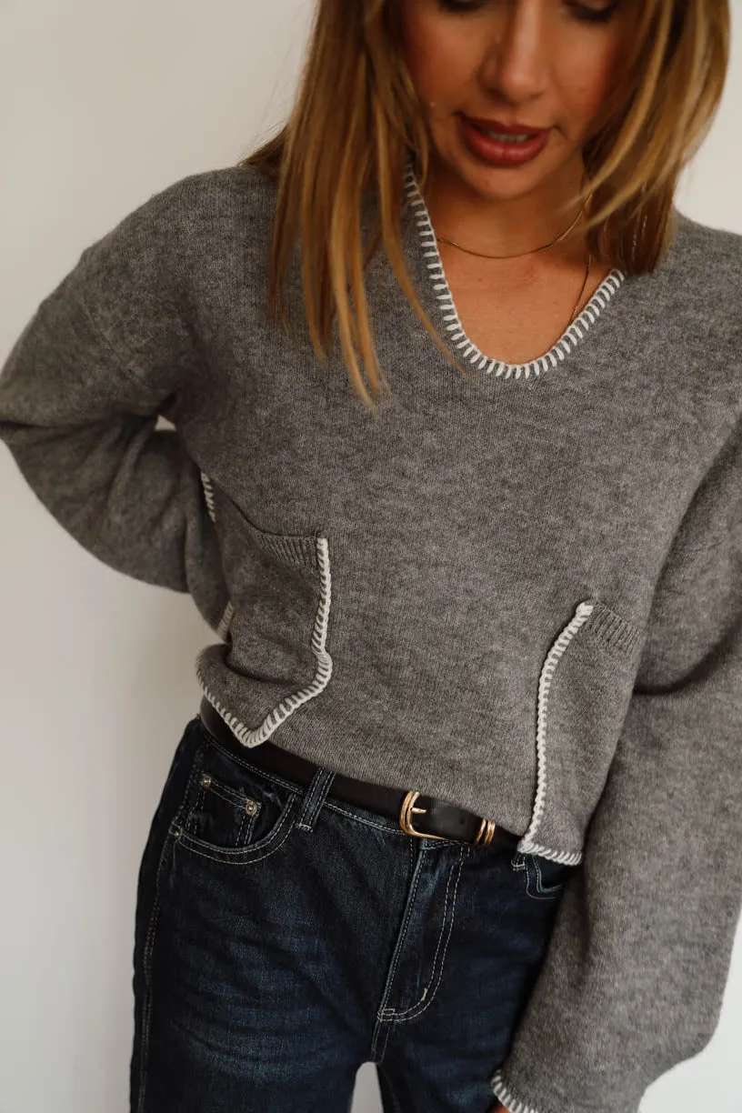 Rae: Contrast Knit Sweater with Pockets