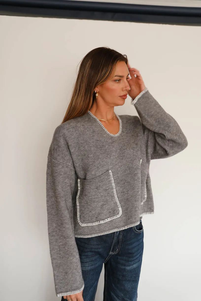 Rae: Contrast Knit Sweater with Pockets
