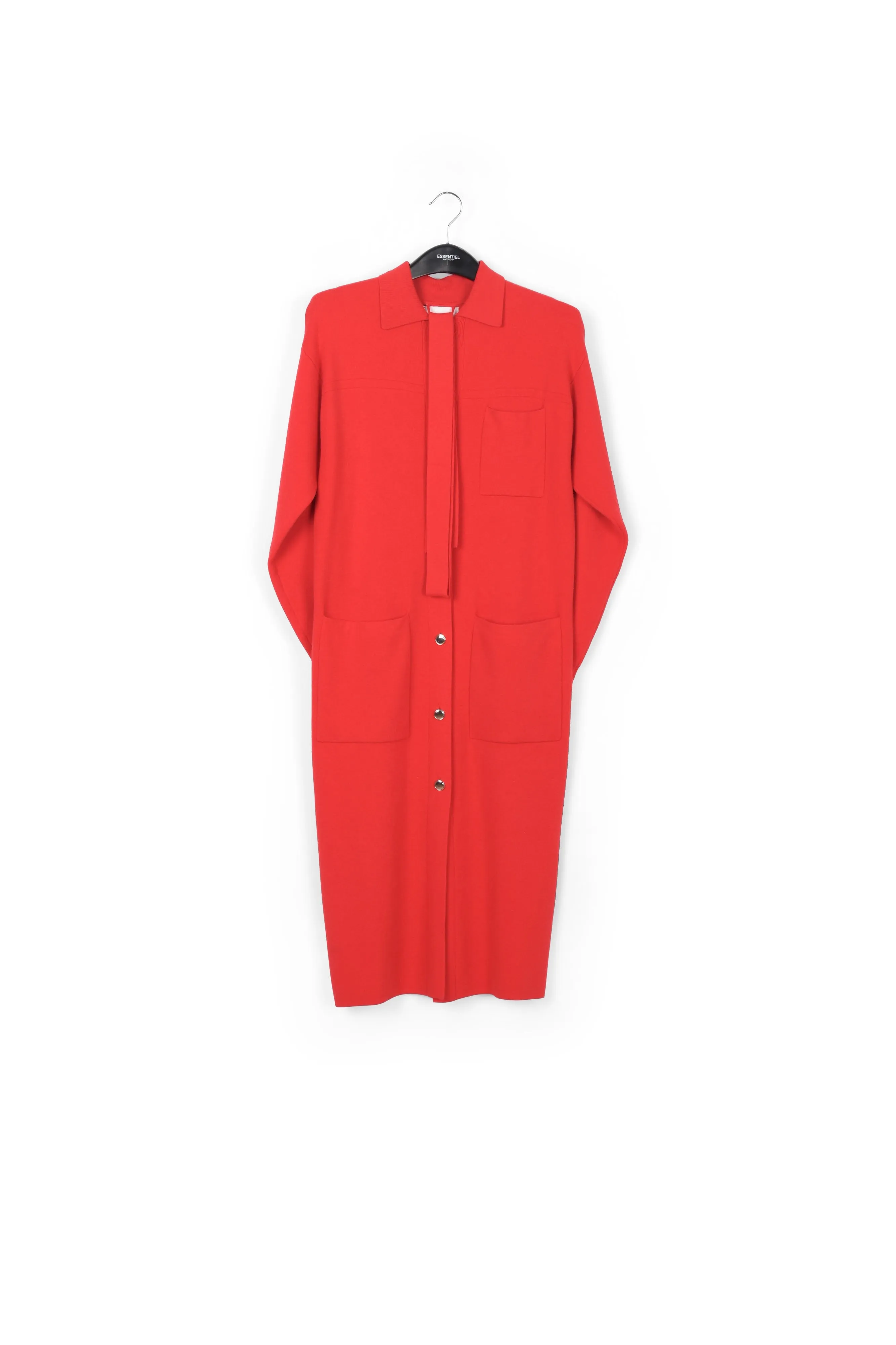 Red belted midi-length knit