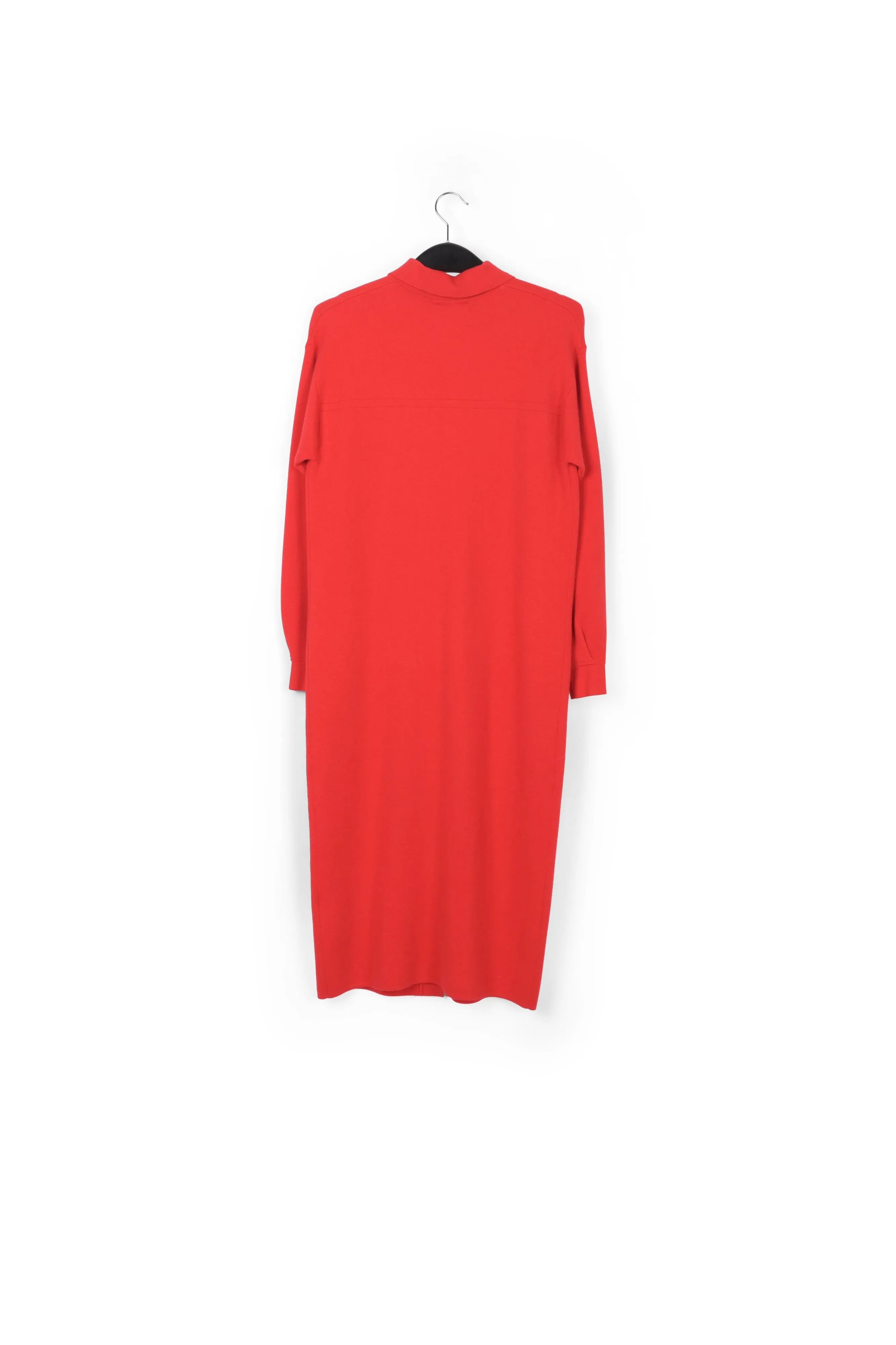 Red belted midi-length knit