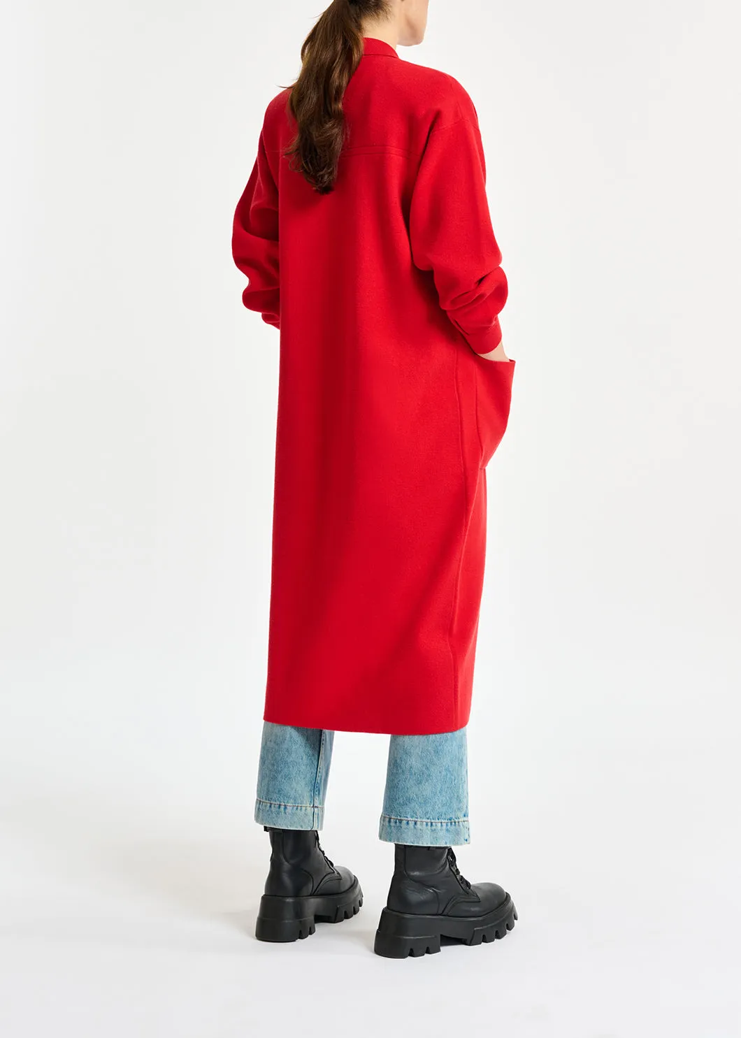 Red belted midi-length knit