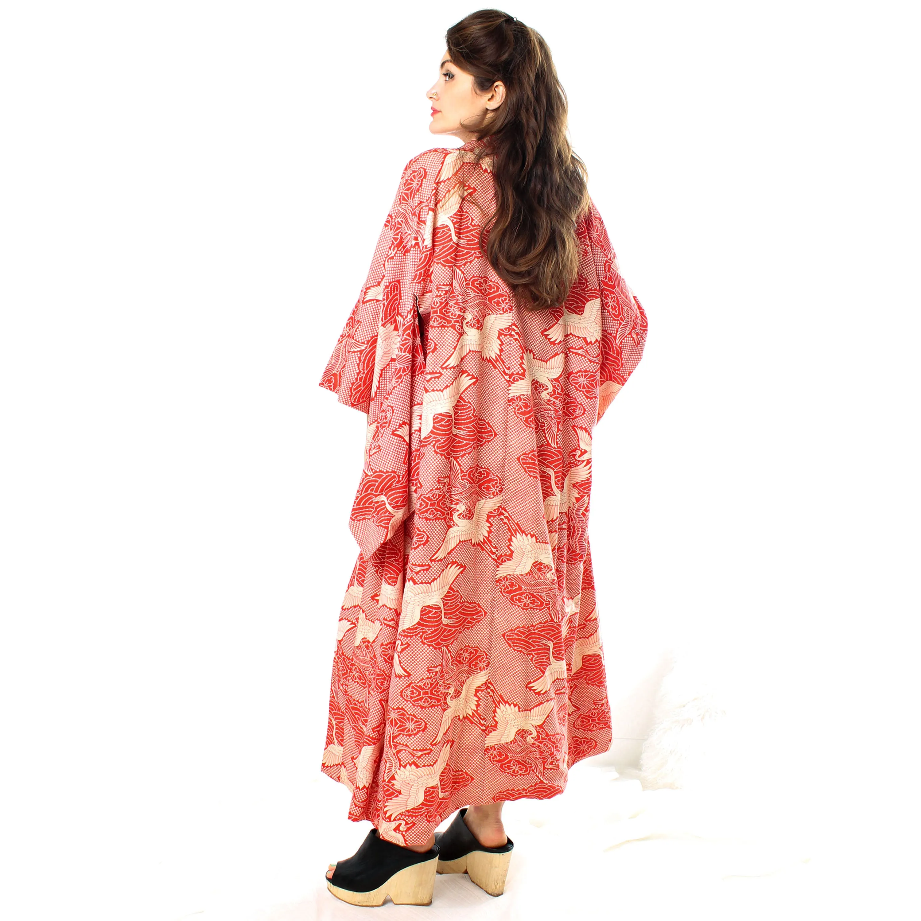 Red Cotton Crane Kimono