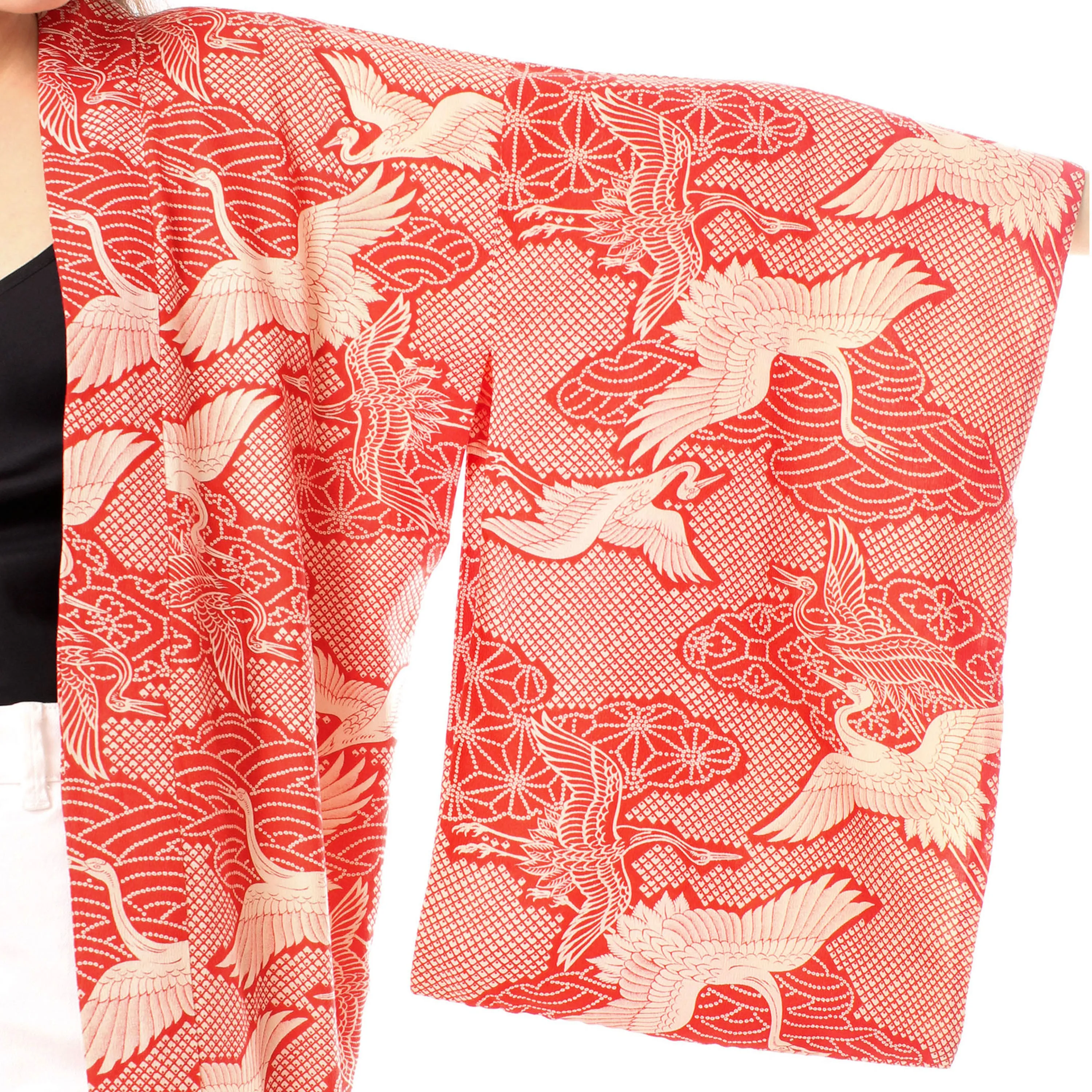 Red Cotton Crane Kimono