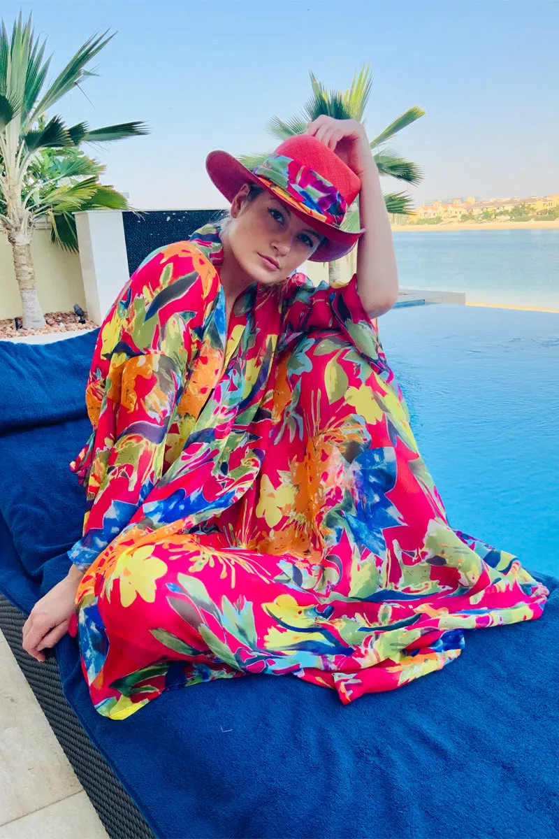 RED Silk Chiffon Kimono