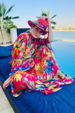 RED Silk Chiffon Kimono