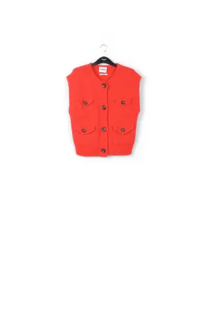 Red sleeveless mohair-blend cardigan