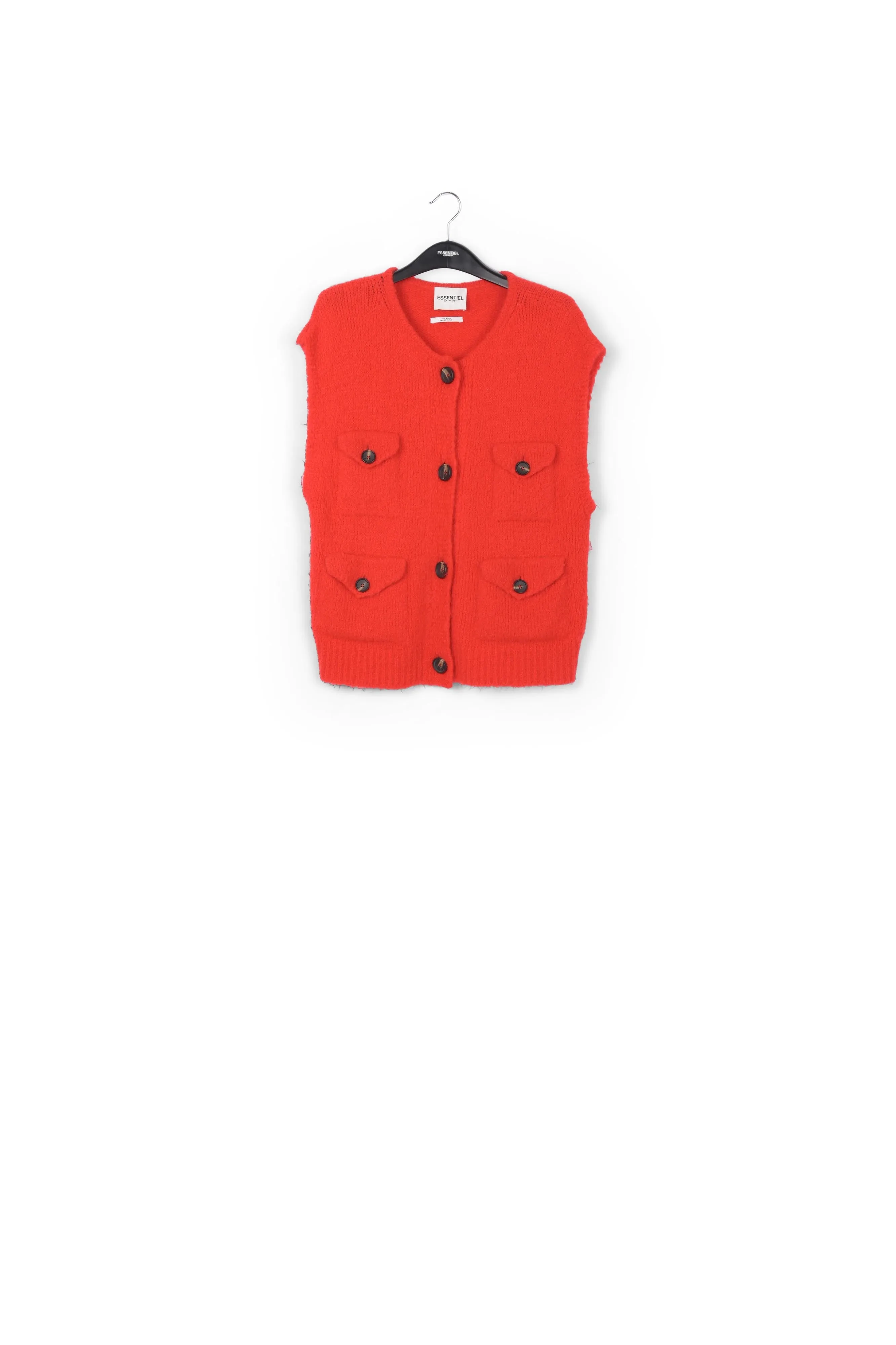 Red sleeveless mohair-blend cardigan