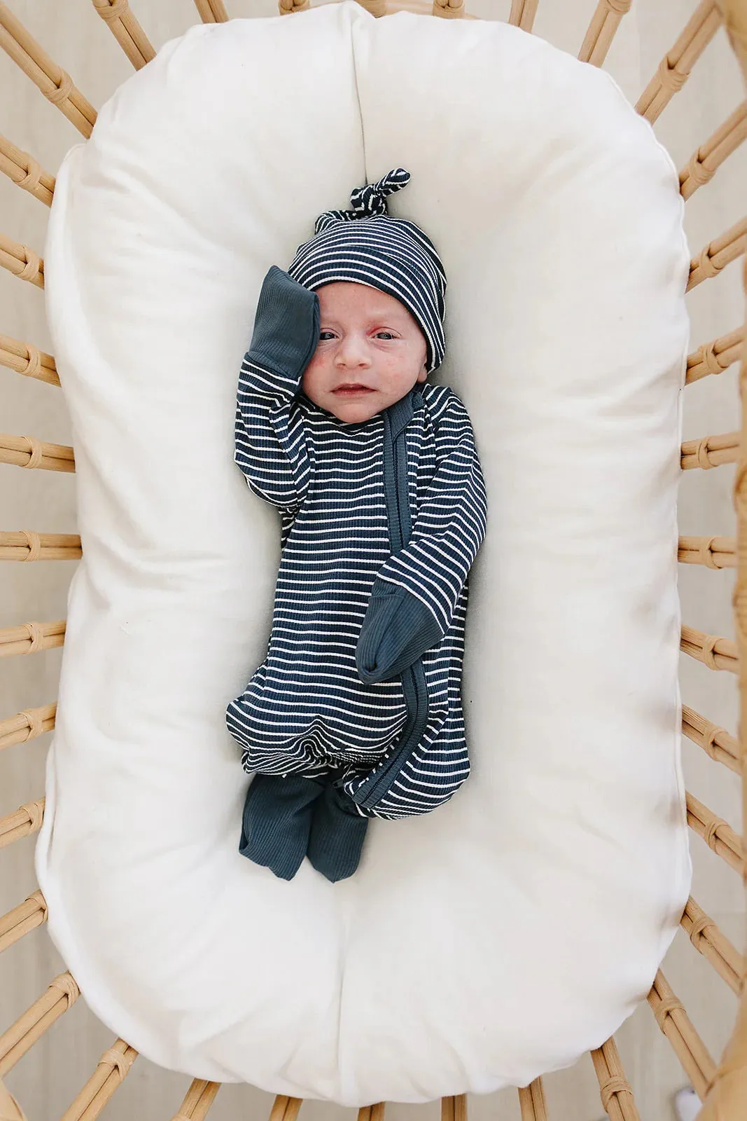 Ribbed Bamboo Zipper | Navy Stripes