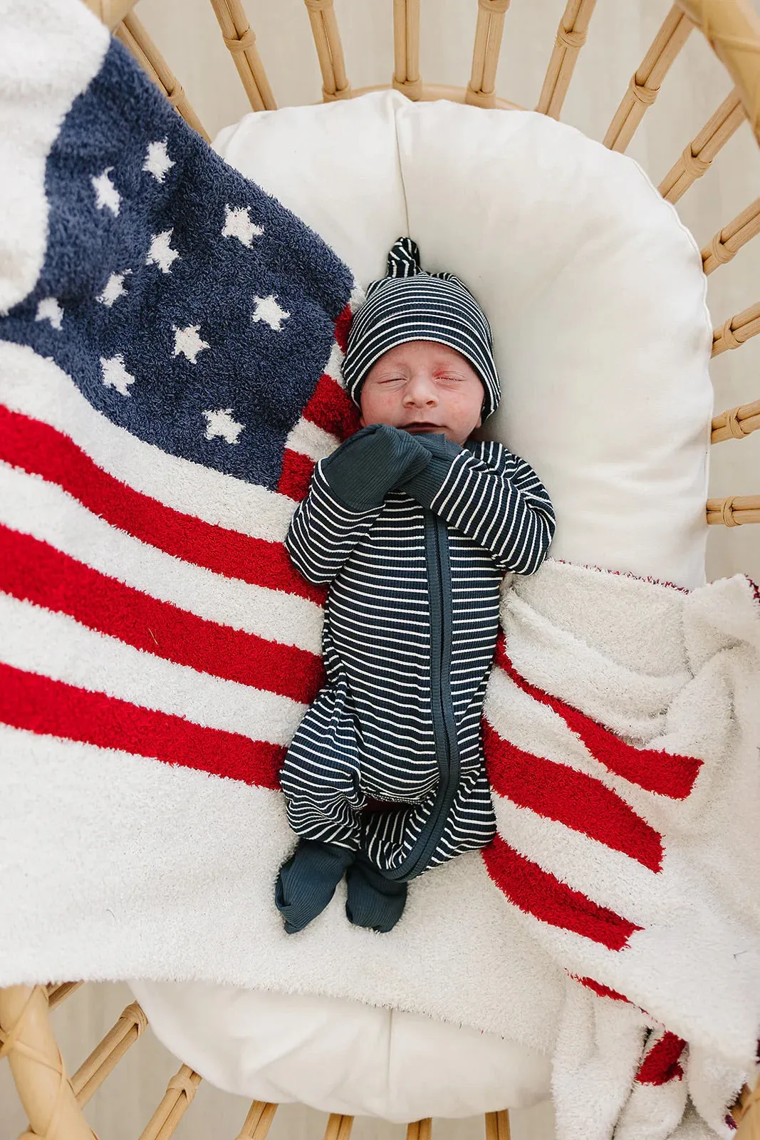 Ribbed Bamboo Zipper | Navy Stripes