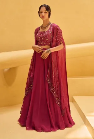 Rosalee Pink Kimono With Lehenga And Blouse