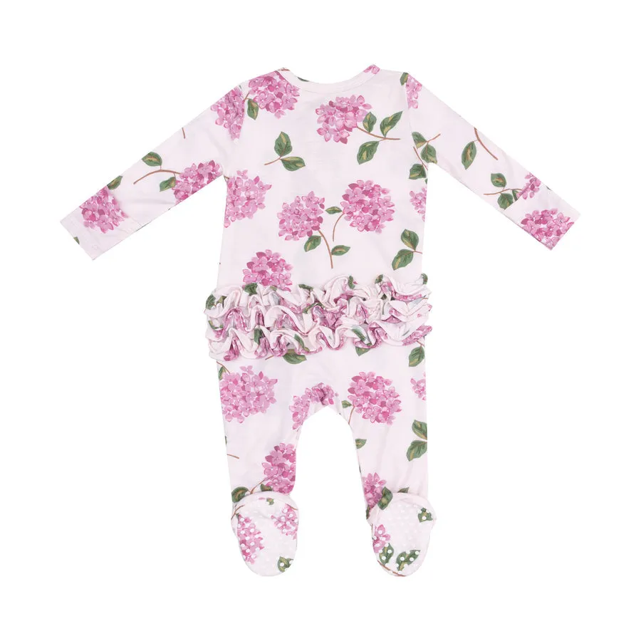 Ruffle Zipper Footie | Hydrangeas