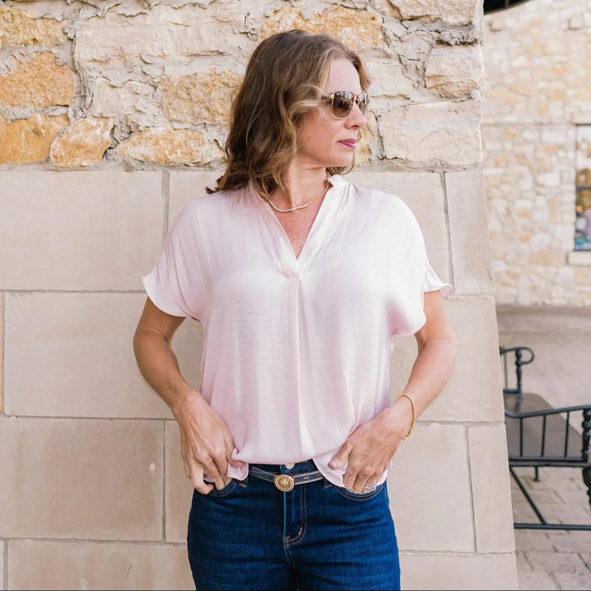 Sabrina Drop Shoulder Short Sleeve Blouse