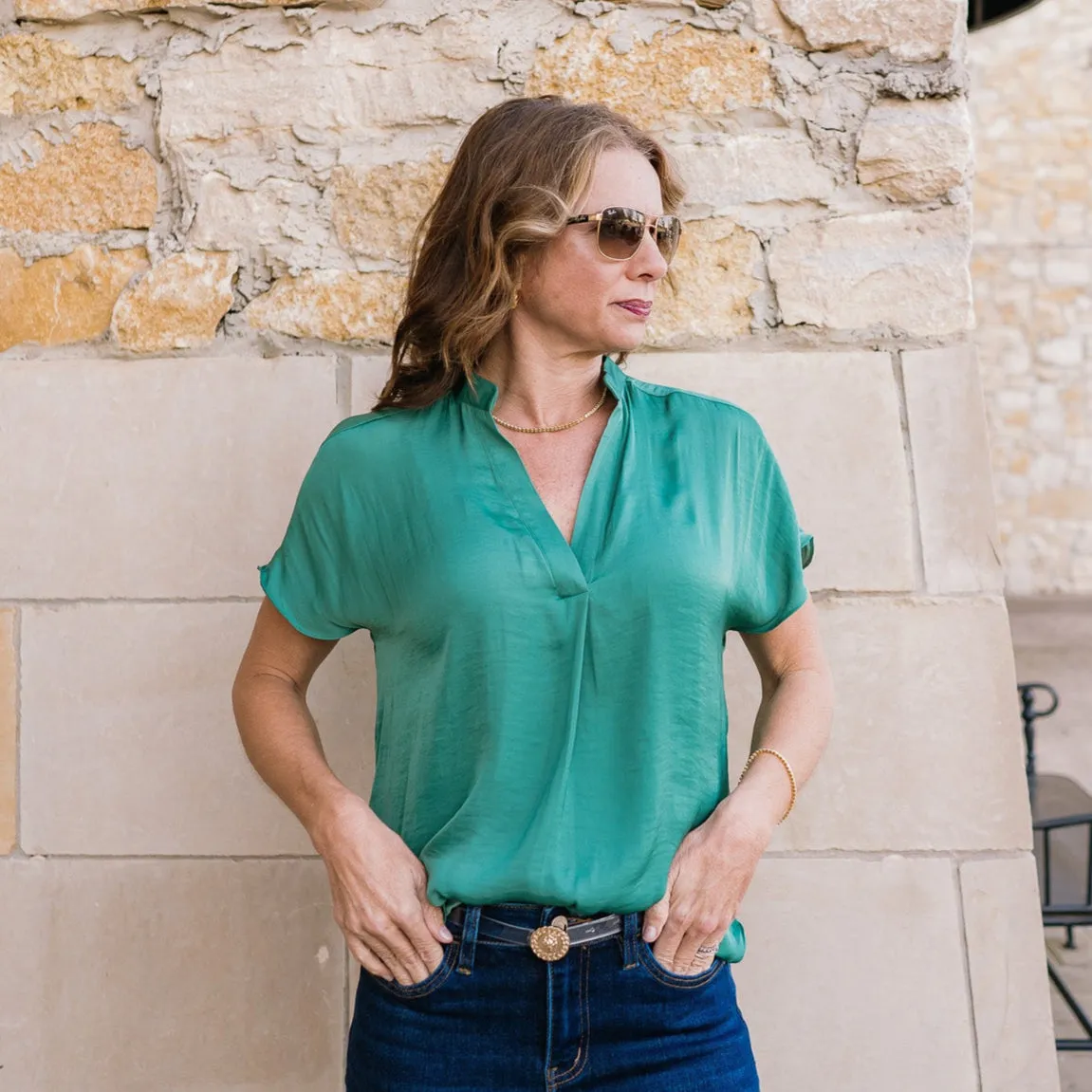 Sabrina Drop Shoulder Short Sleeve Blouse