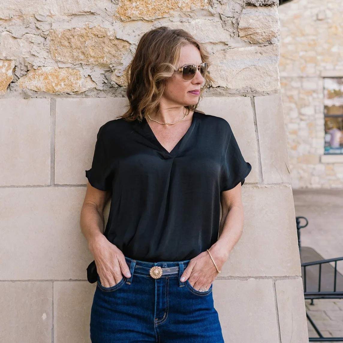 Sabrina Drop Shoulder Short Sleeve Blouse