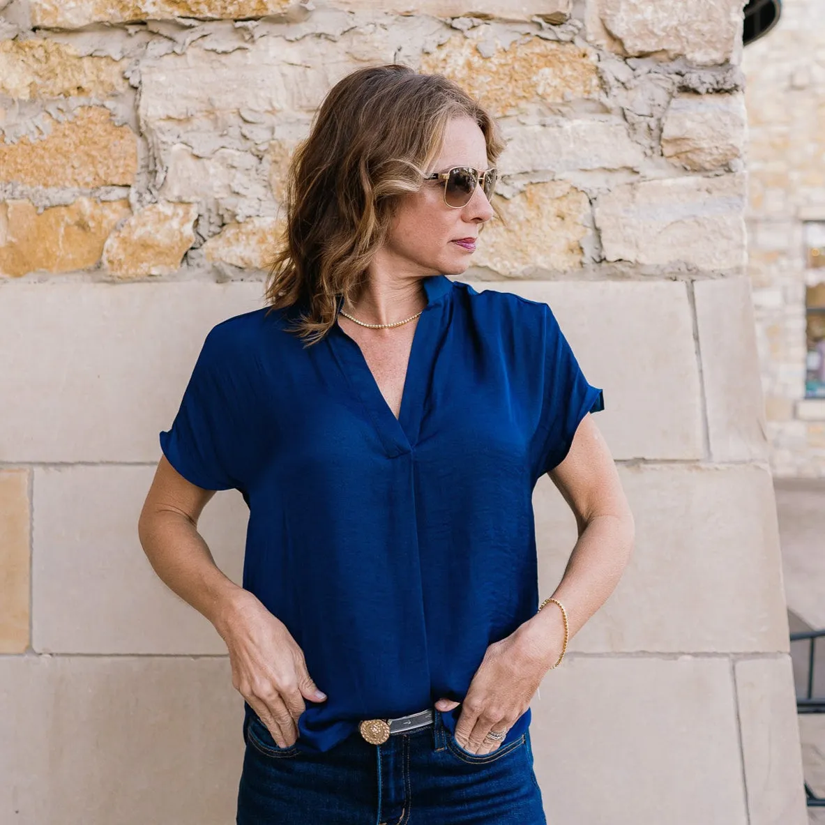 Sabrina Drop Shoulder Short Sleeve Blouse