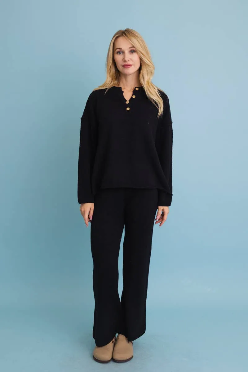 SALE Relaxed Henley Waffle Knit Lounge Set