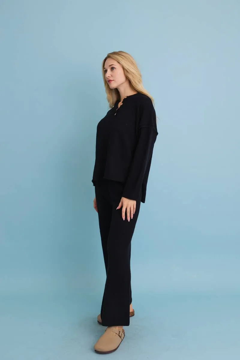 SALE Relaxed Henley Waffle Knit Lounge Set