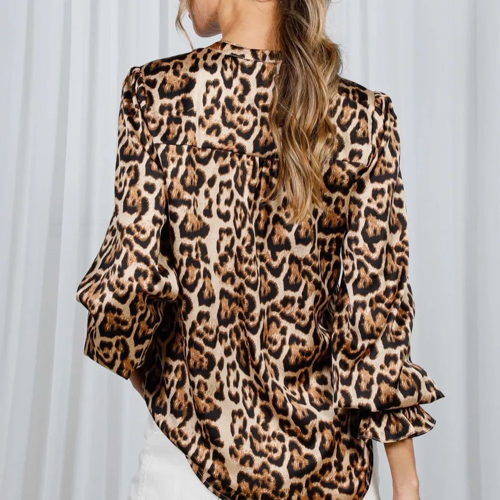 Savanna Smocked Leopard Henley Blouse