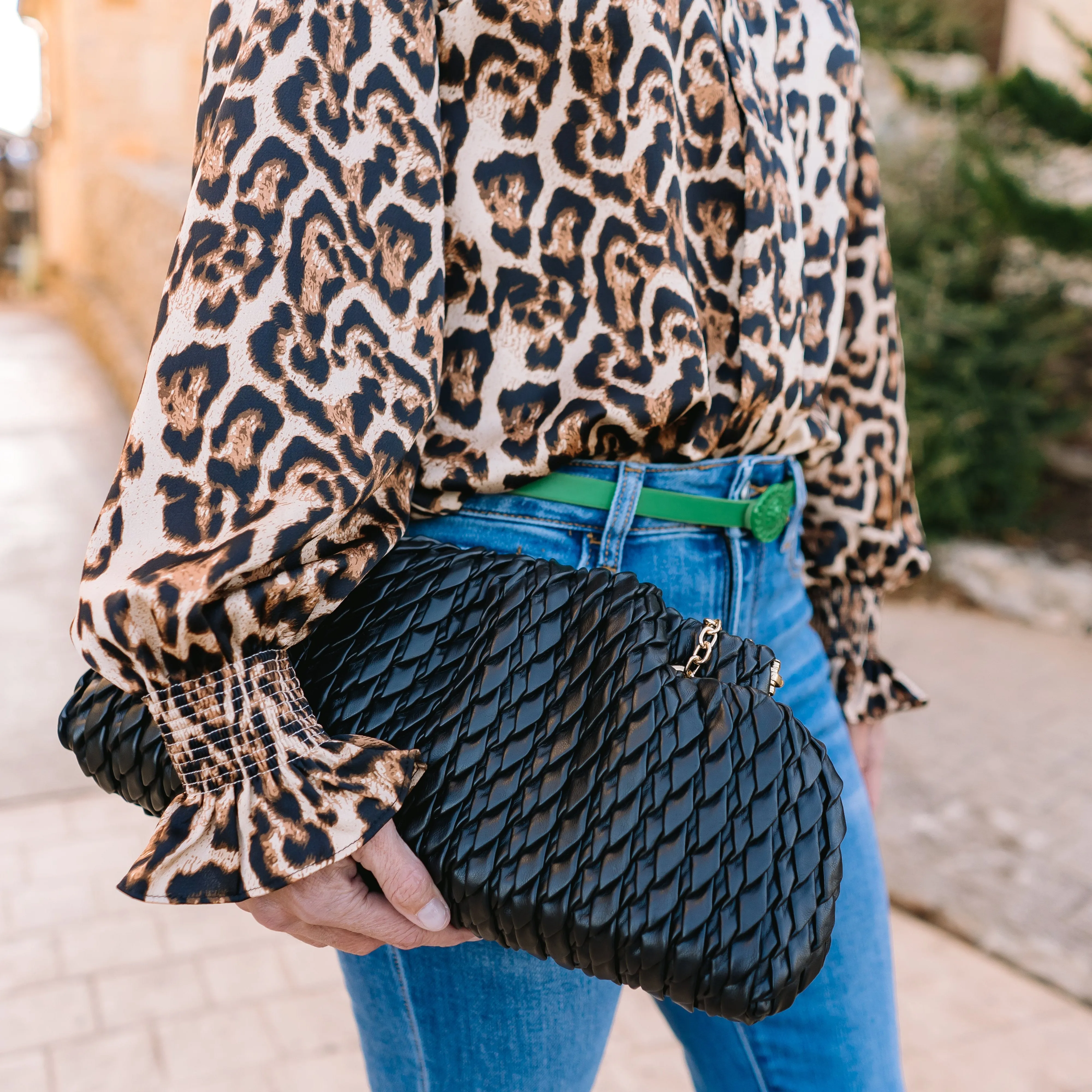 Savanna Smocked Leopard Henley Blouse