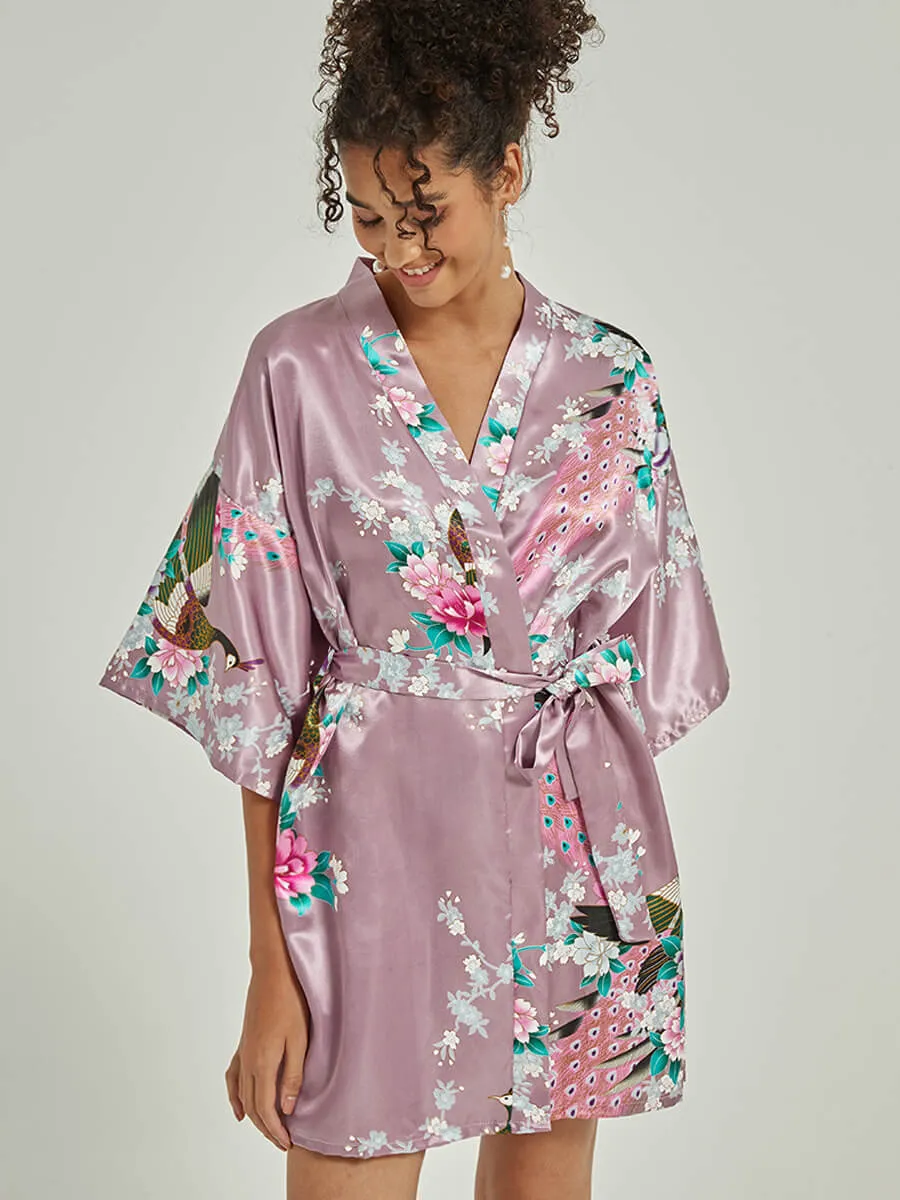 Set of 2 More Floral Silk Bridal Party Robes 18 Colors In