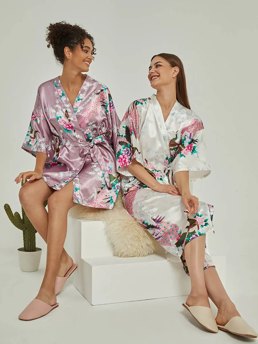 Set of 2 More Floral Silk Bridal Party Robes 18 Colors In