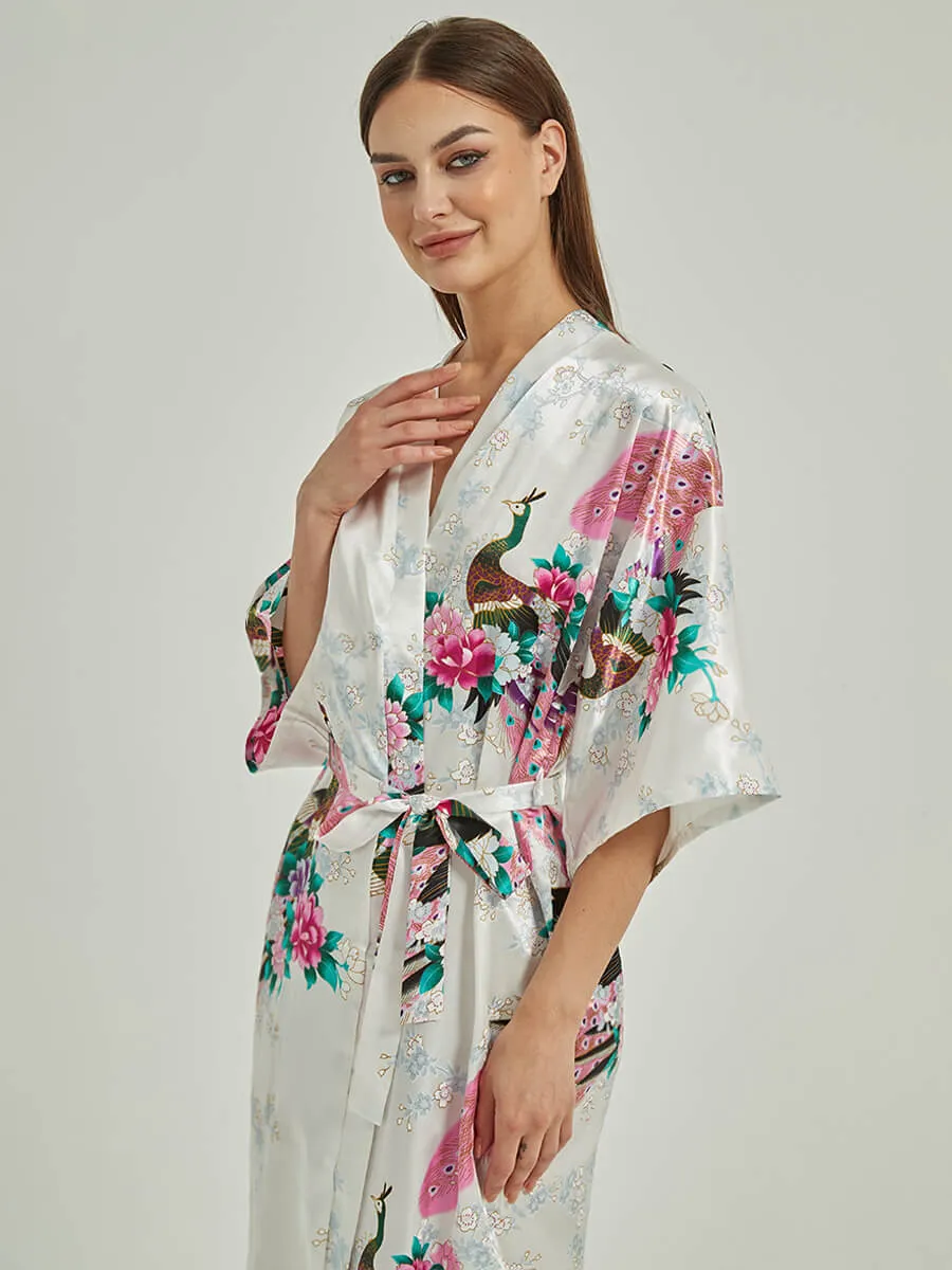 Set of 2 More Floral Silk Bridal Party Robes 18 Colors In
