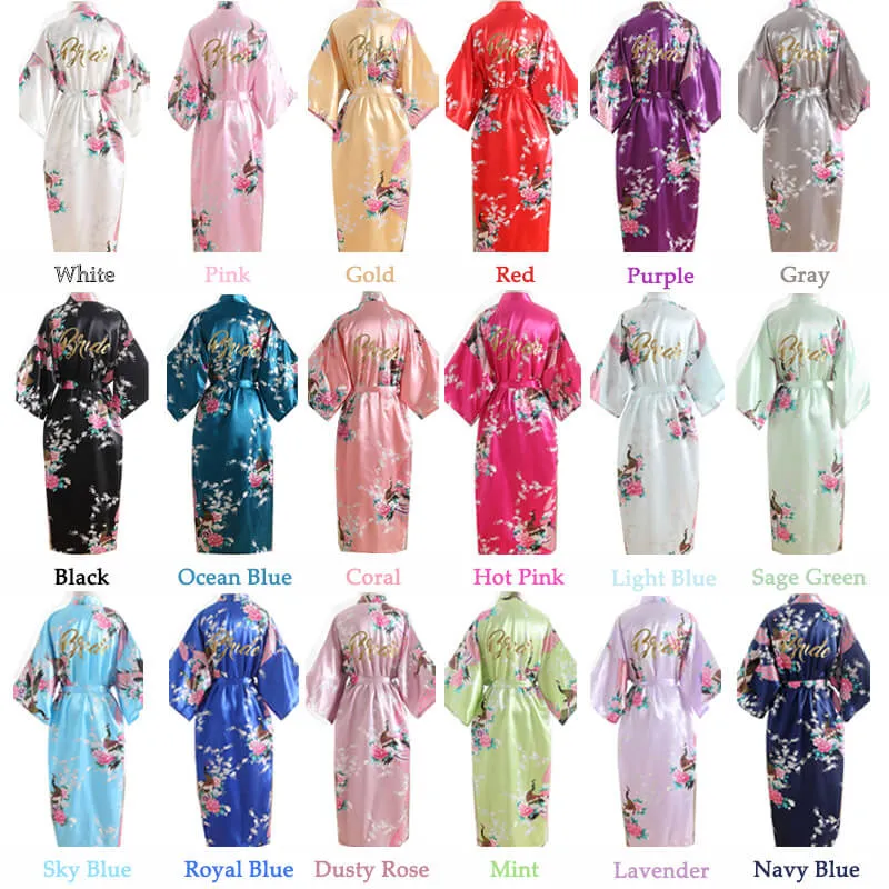 Set of 2 More Floral Silk Bridal Party Robes 18 Colors In