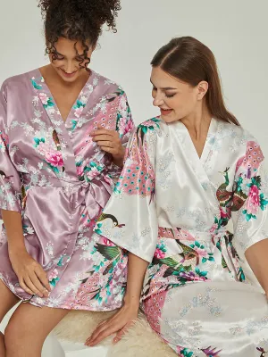 Set of 2 More Floral Silk Bridal Party Robes 18 Colors In