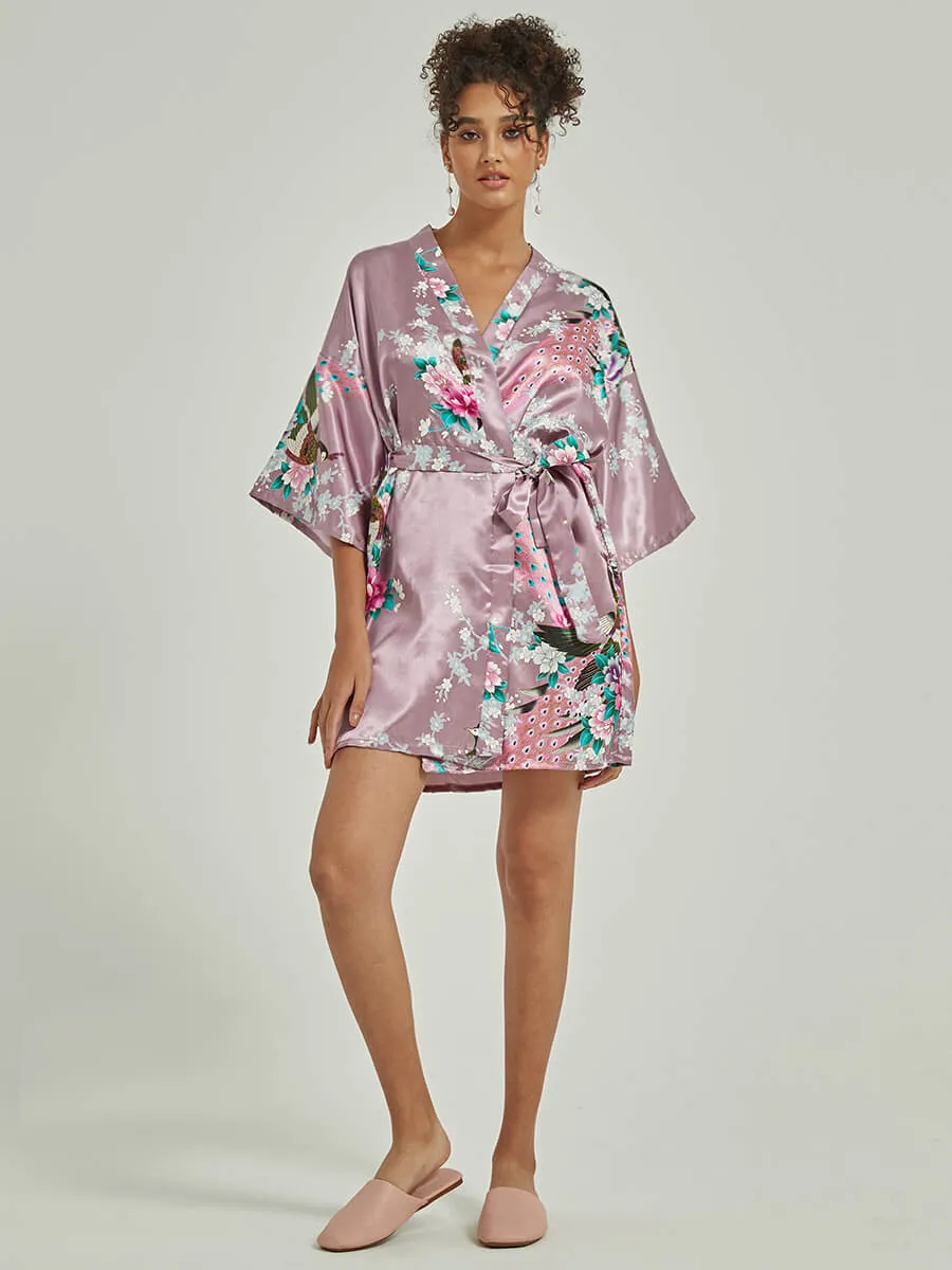 Set of 2 More Floral Silk Bridal Party Robes 18 Colors In