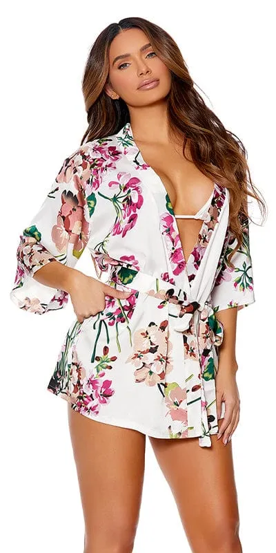 Sexy Power Charmeuse 3/4 Sleeve Kimono Robe