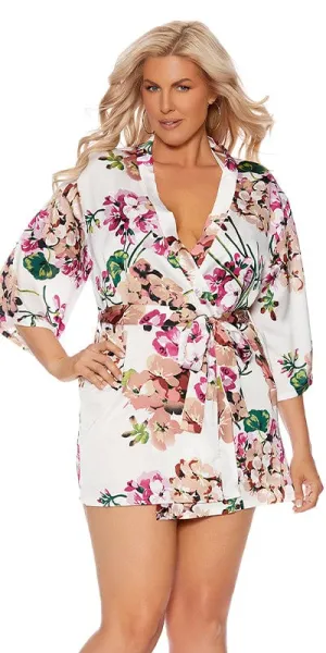 Sexy Power Plus Size Charmeuse 3/4 Sleeve Kimono Robe