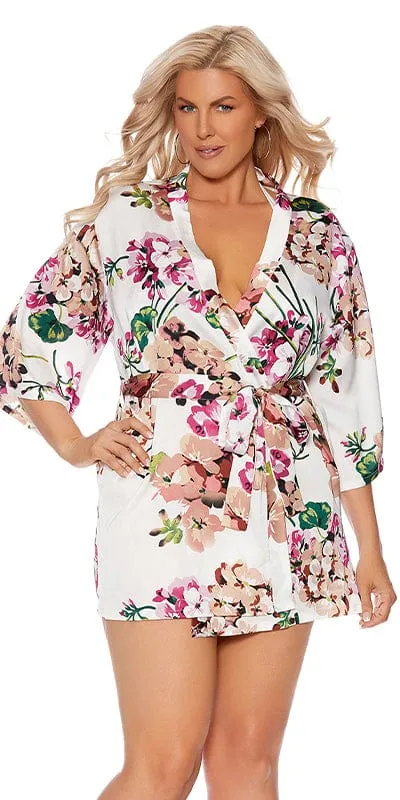 Sexy Power Plus Size Charmeuse 3/4 Sleeve Kimono Robe