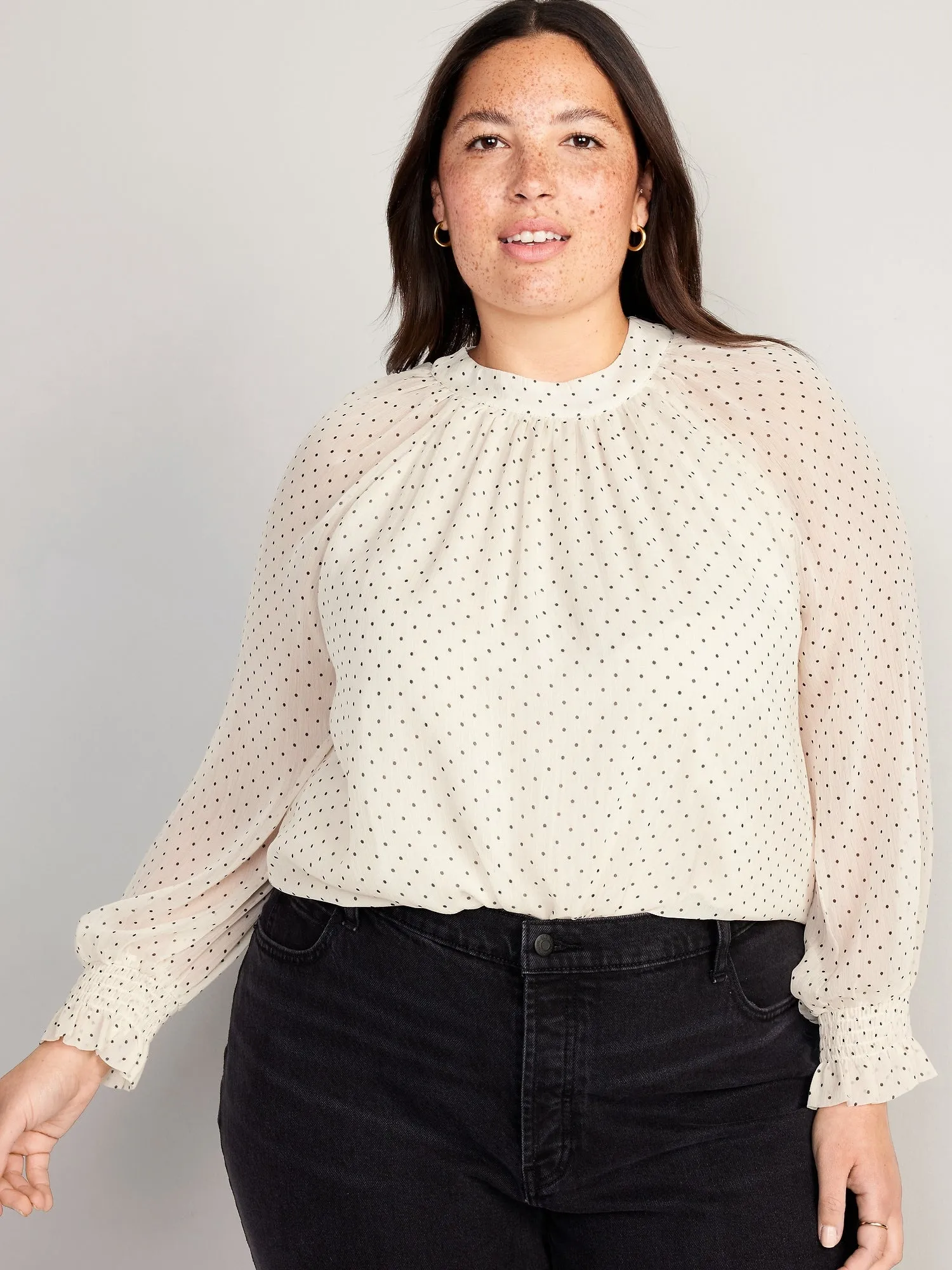 Shirred Mock-Neck Tie-Back Blouse for Women