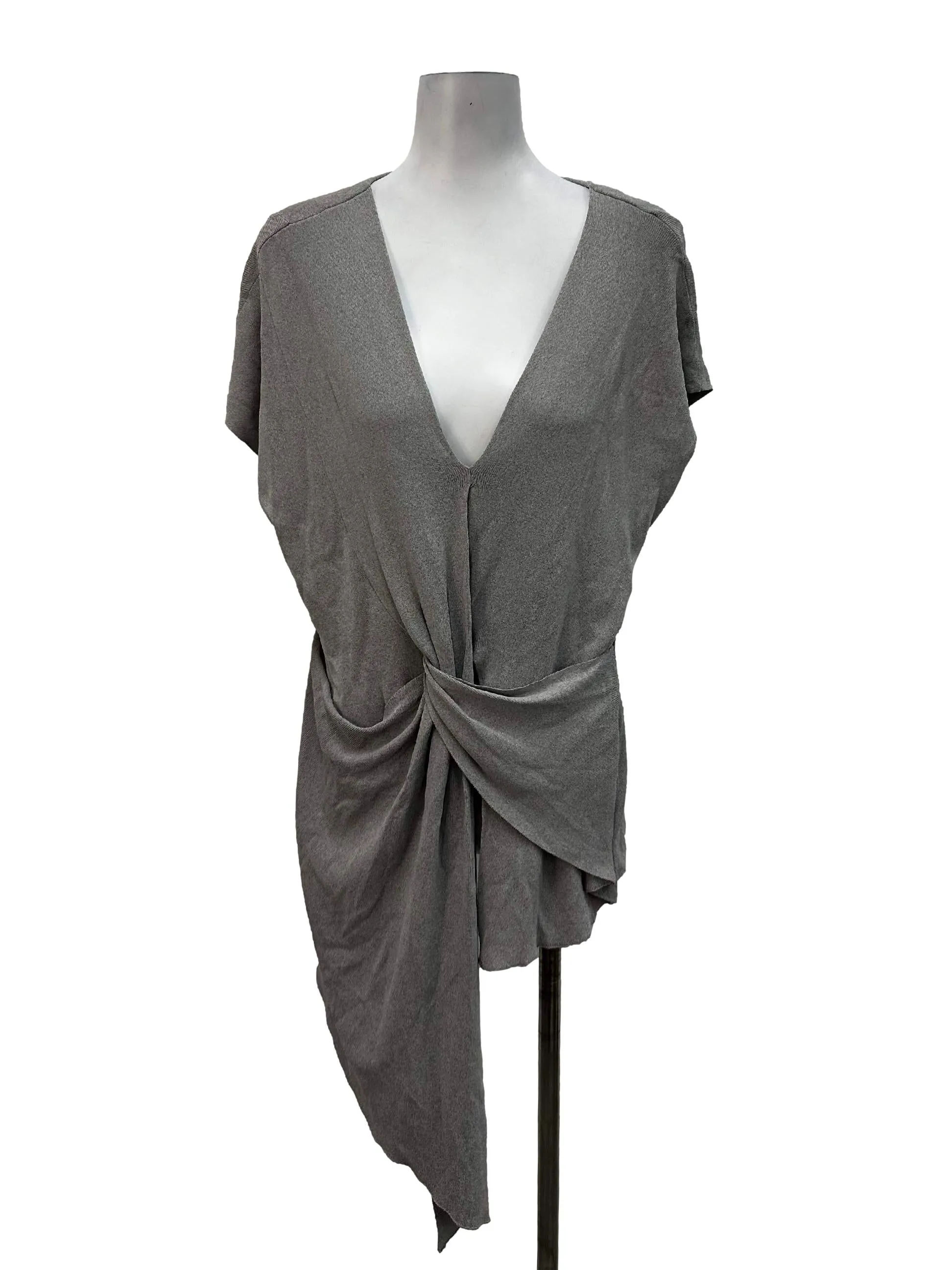 Silver Grey V-Neck Knot Top