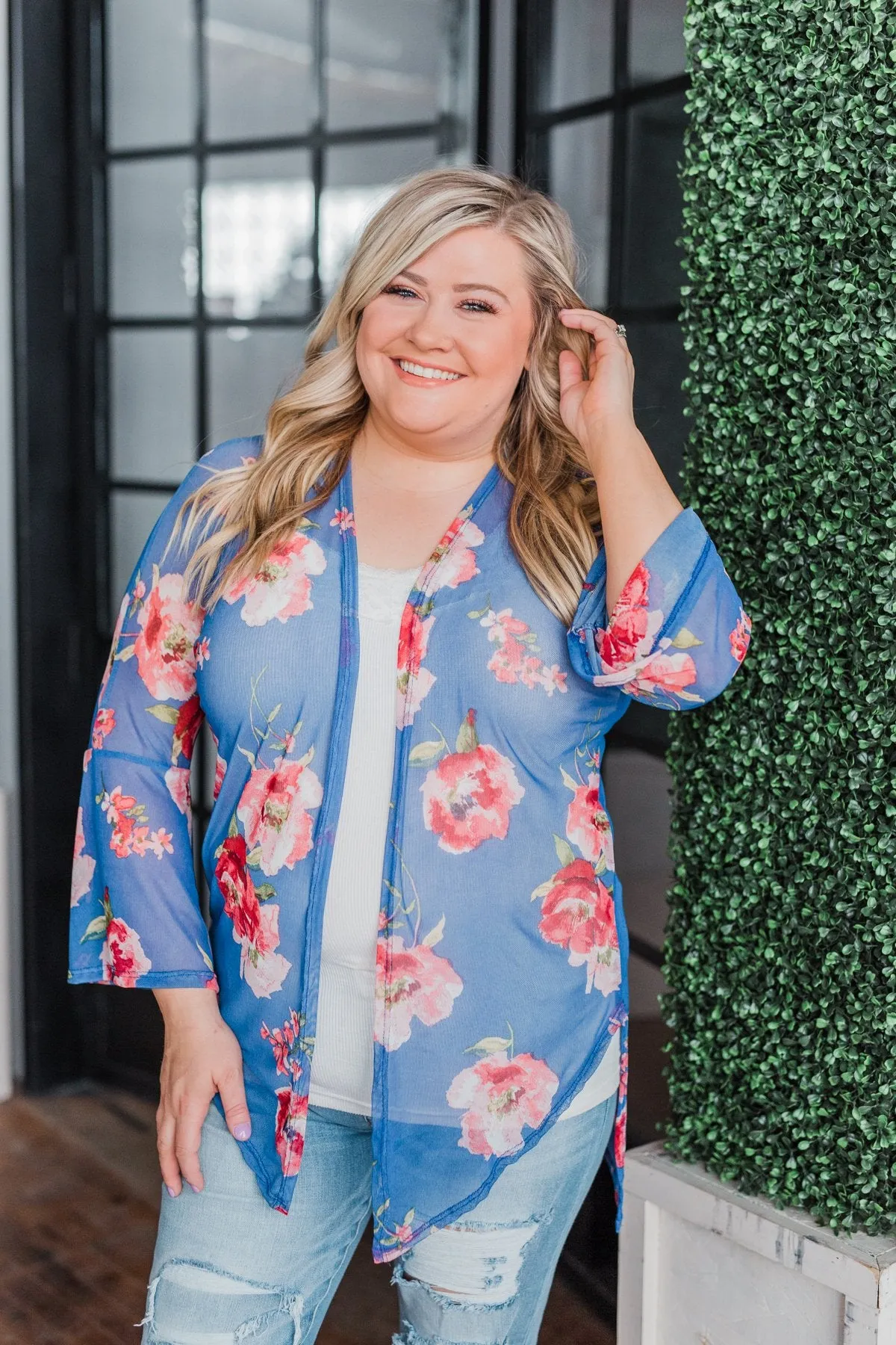 Sing A Little Louder Floral Kimono- Royal Blue