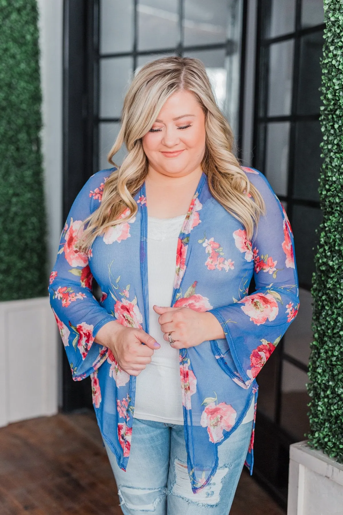 Sing A Little Louder Floral Kimono- Royal Blue