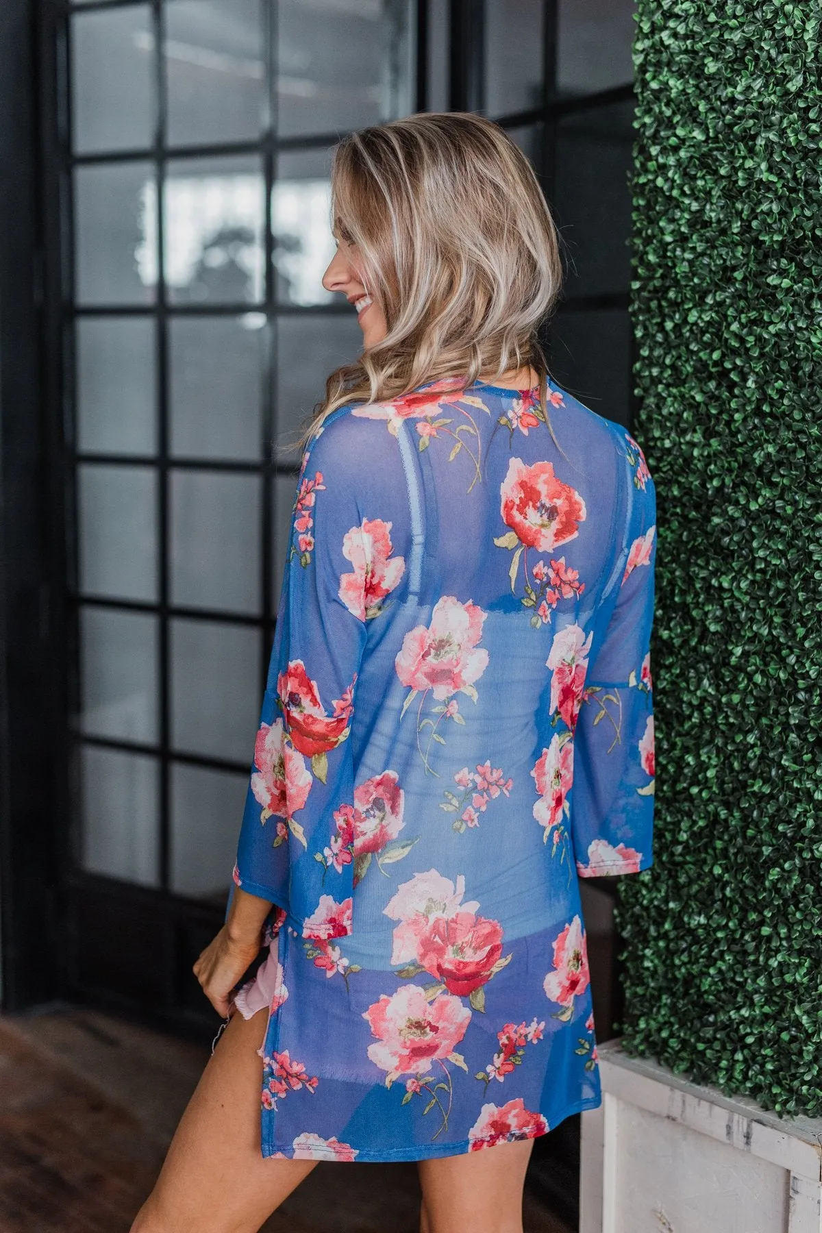 Sing A Little Louder Floral Kimono- Royal Blue