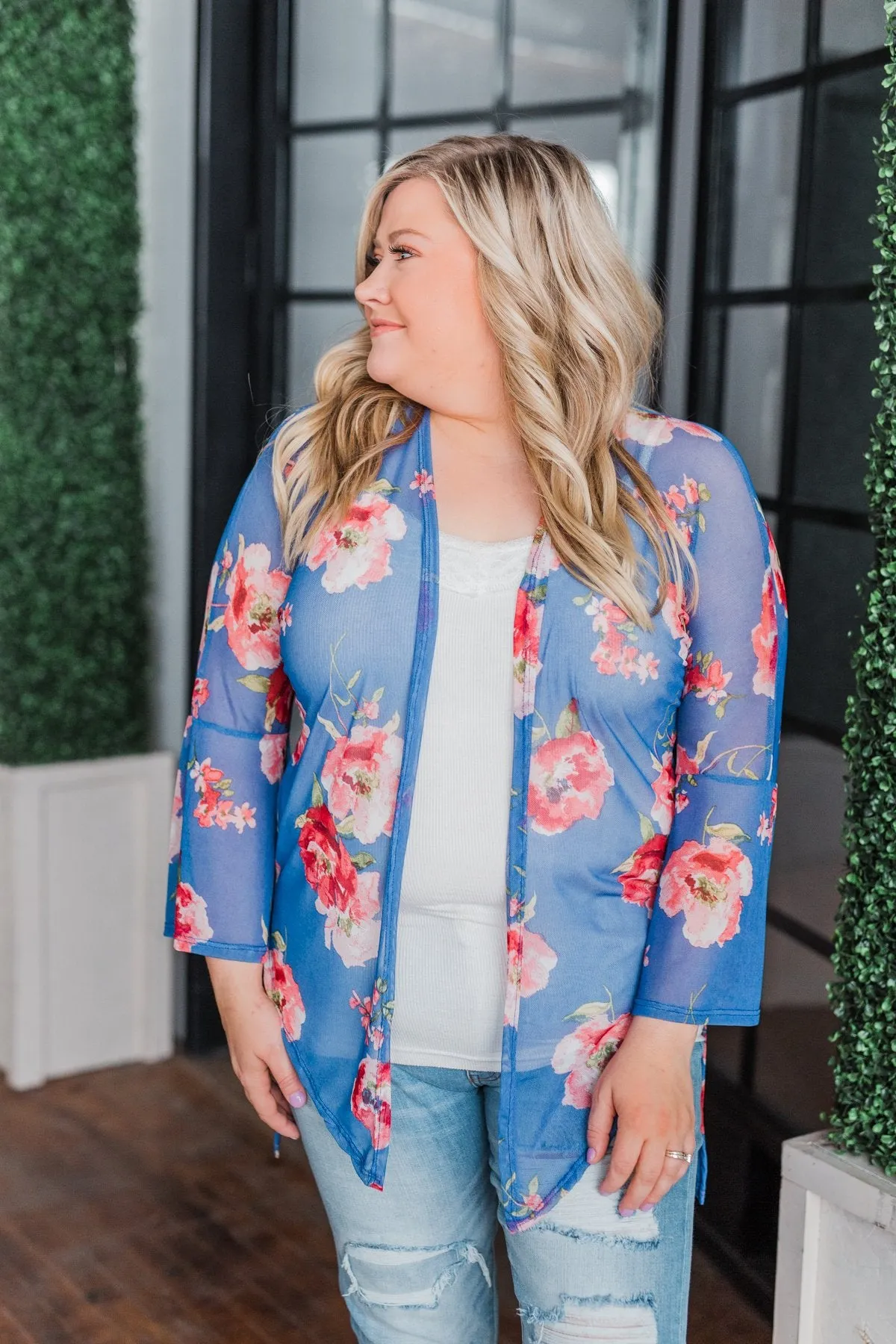 Sing A Little Louder Floral Kimono- Royal Blue
