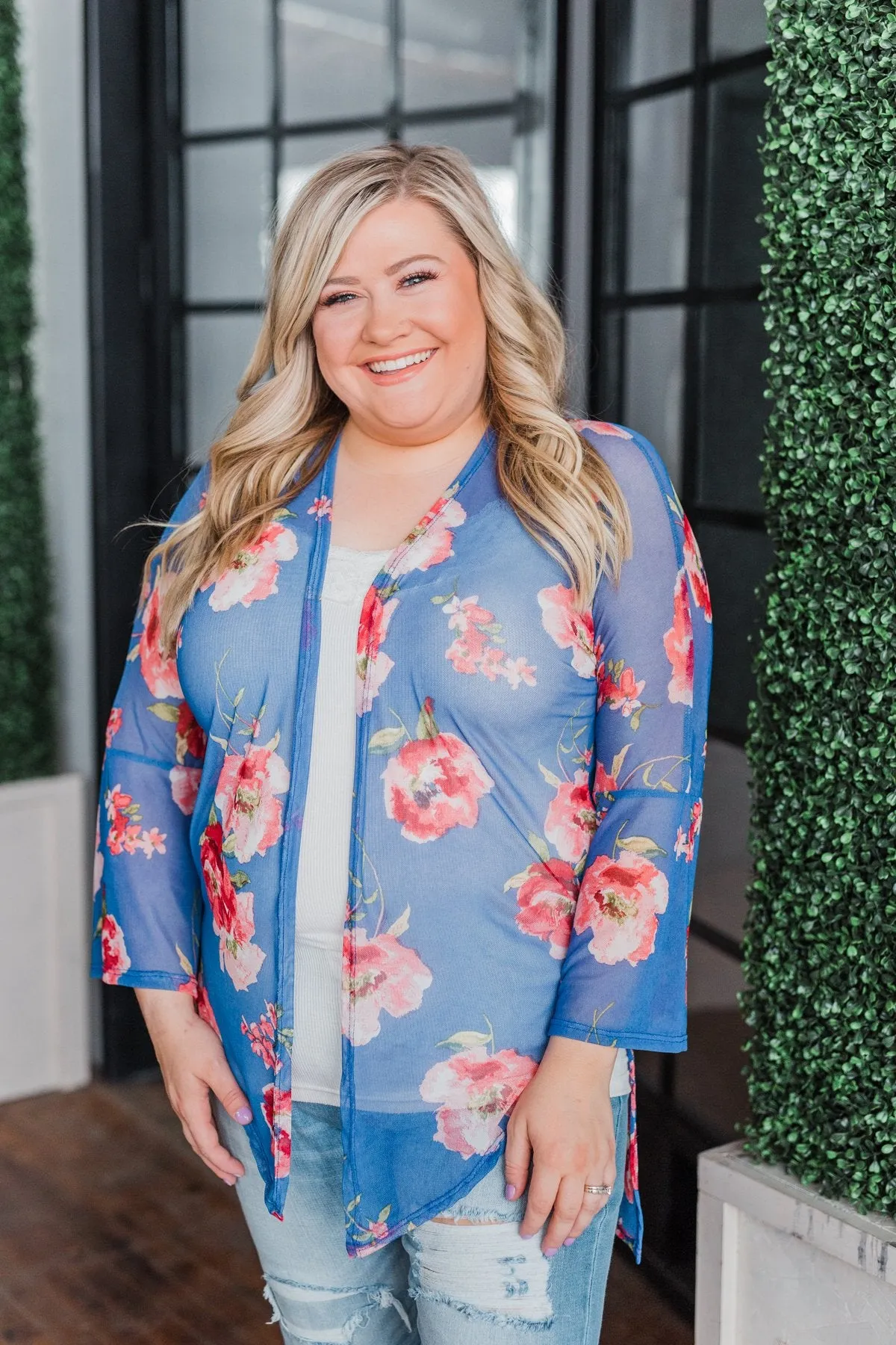 Sing A Little Louder Floral Kimono- Royal Blue