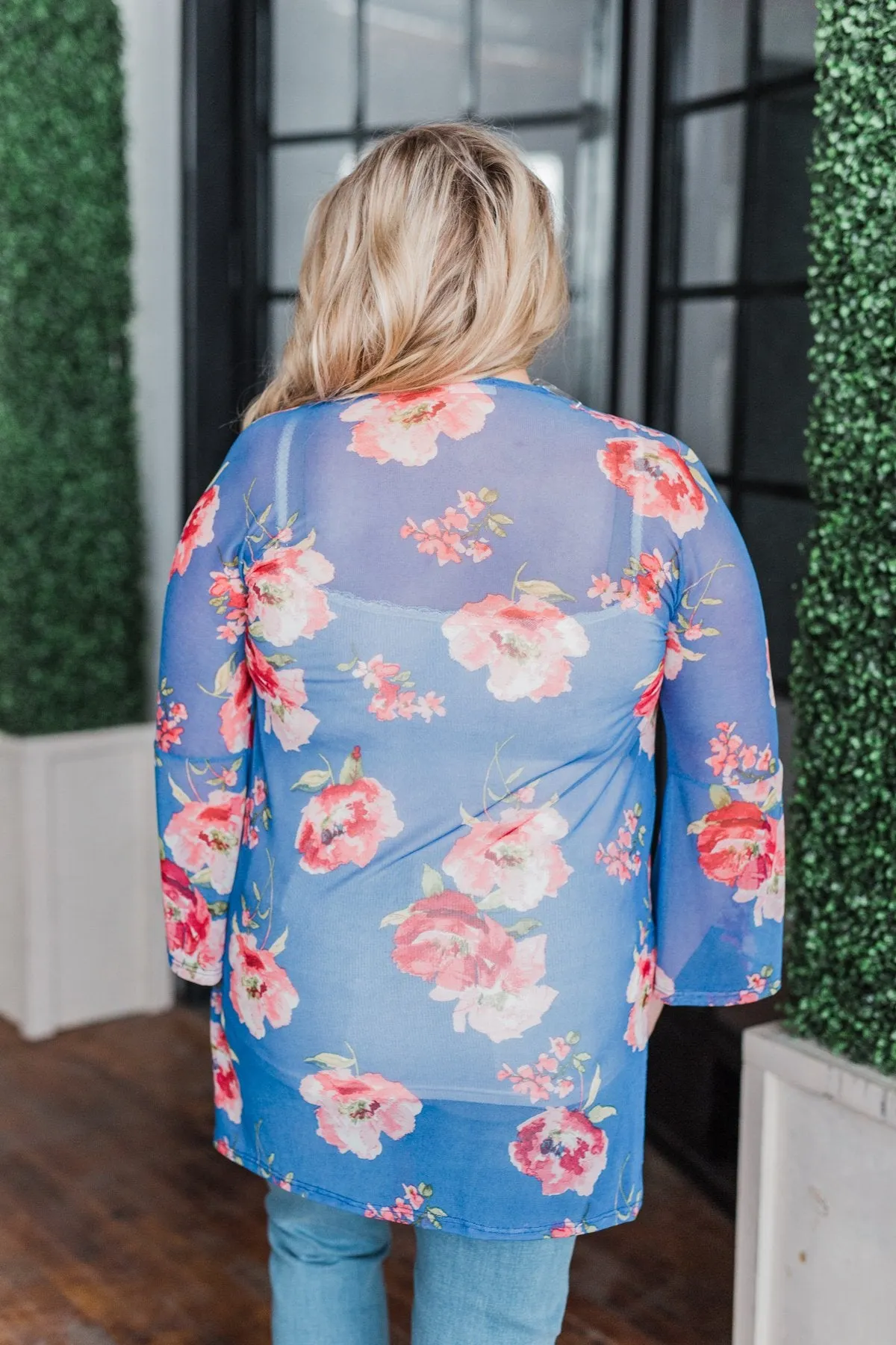Sing A Little Louder Floral Kimono- Royal Blue